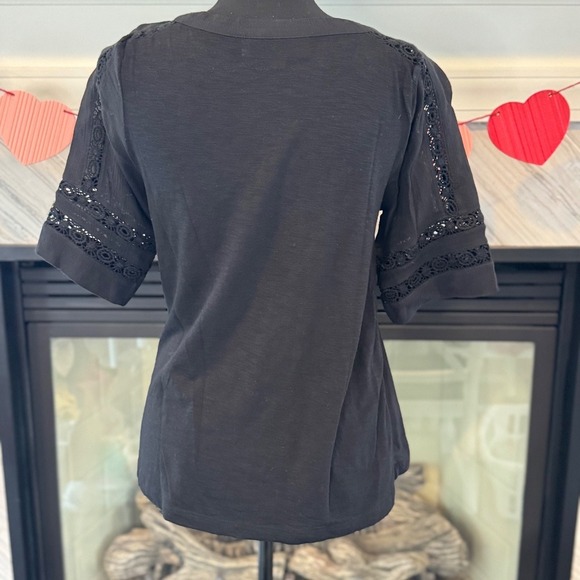 Loft Black Pintuck Blouse with Crochet detail XXS Petite - Picture 2 of 2